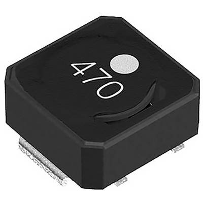 Eine schwarze rechteckige elektronische Komponente, beschriftet mit '470' und einem Punkt, möglicherweise eine Induktivität oder ein Widerstand, von einem schrägen Blickwinkel von oben dargestellt.