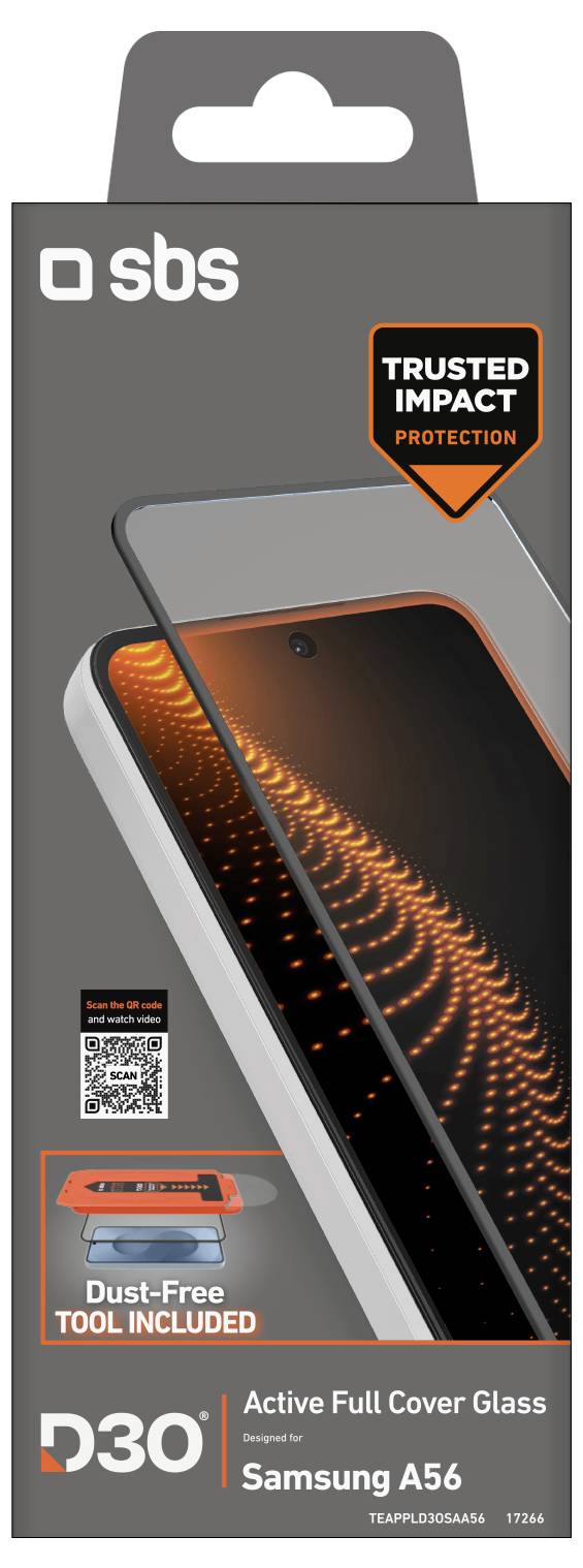Ein Smartphone-Displayschutz-Set für Samsung A56 mit staubfreiem Installationswerkzeug, zuverlässigem Stoßschutz und D30-Technologie.