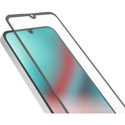 Smartphone mit schwarzer Flip-Schutzhülle, die teilweise offen ist und einen bunten Startbildschirm mit verschiedenen App-Symbolen und einem Ladeanschluss am unteren Ende anzeigt.