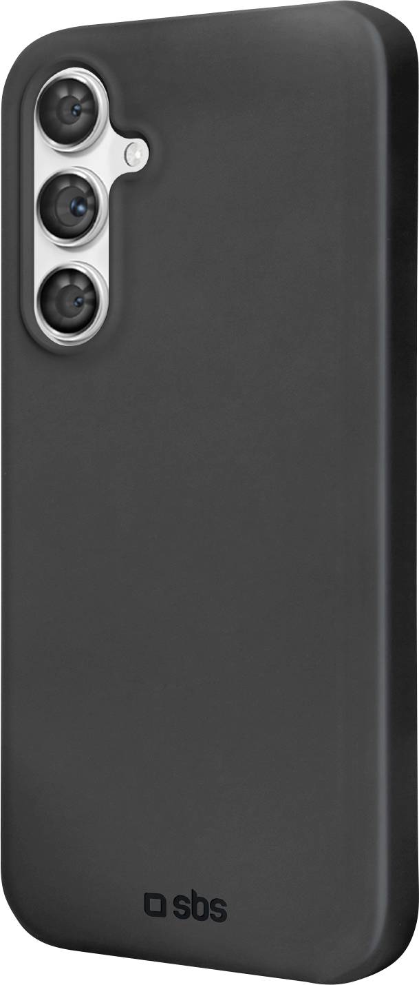 Ein Smartphone mit schwarzem Schutzhülle, das drei vertikal angeordnete Rückfahrtkameras auf der oberen linken Seite hat.