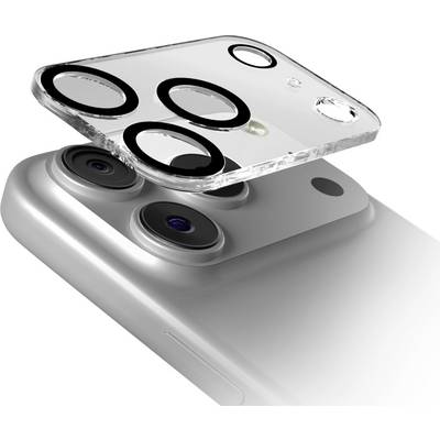 Eine Nahaufnahme eines Smartphones, das ein Dual-Kamera-Objektiv-Setup mit einer transparenten Schutzlinsenabdeckung zeigt, die seine Kamerafunktion veranschaulicht.