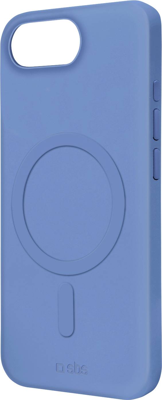 Ein blauer Handyhülle mit kreisförmigem MagSafe-Umriss, entworfen für Schutz und Kompatibilität mit magnetischer Befestigung.