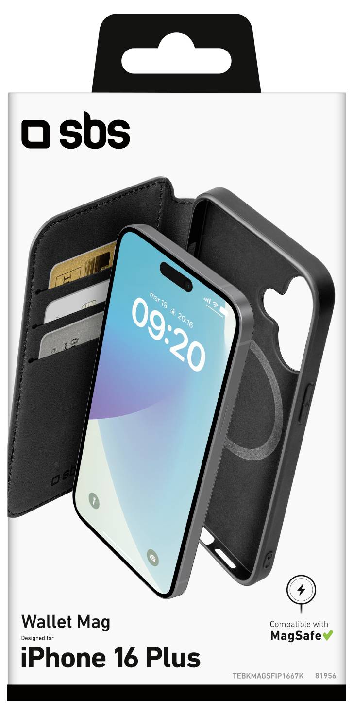 sbs mobile Flip Cover Apple iPhone 16 Plus Schwarz Handy Flip Case TEBKMAGSFIP1667K-1