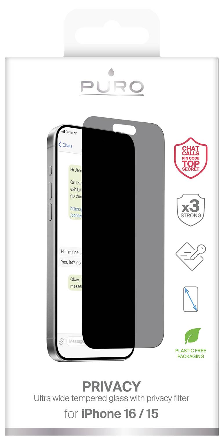 Ein schlankes Telefon mit einer klaren Schutzhülle, die drei rückseitige Kameras und ein weißes kreisförmiges MagSafe-Feld auf der Rückseite zeigt.