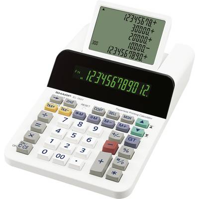 Ein digitaler Taschenrechner zeigt Berechnungen auf seinem Bildschirm an, einschließlich Operationen wie Addition und Multiplikation, sowie deren Ergebnisse.
