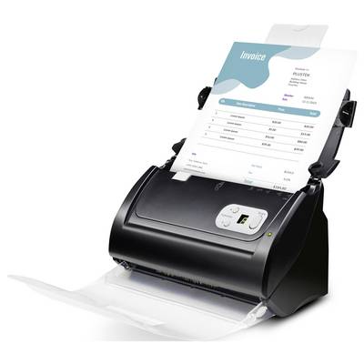 Ein Scanner, auf dem eine Rechnung gescannt wird. Die Rechnung hat eine gewellte grüne Kopfzeile und listet Artikelbeschreibungen und Preise auf.