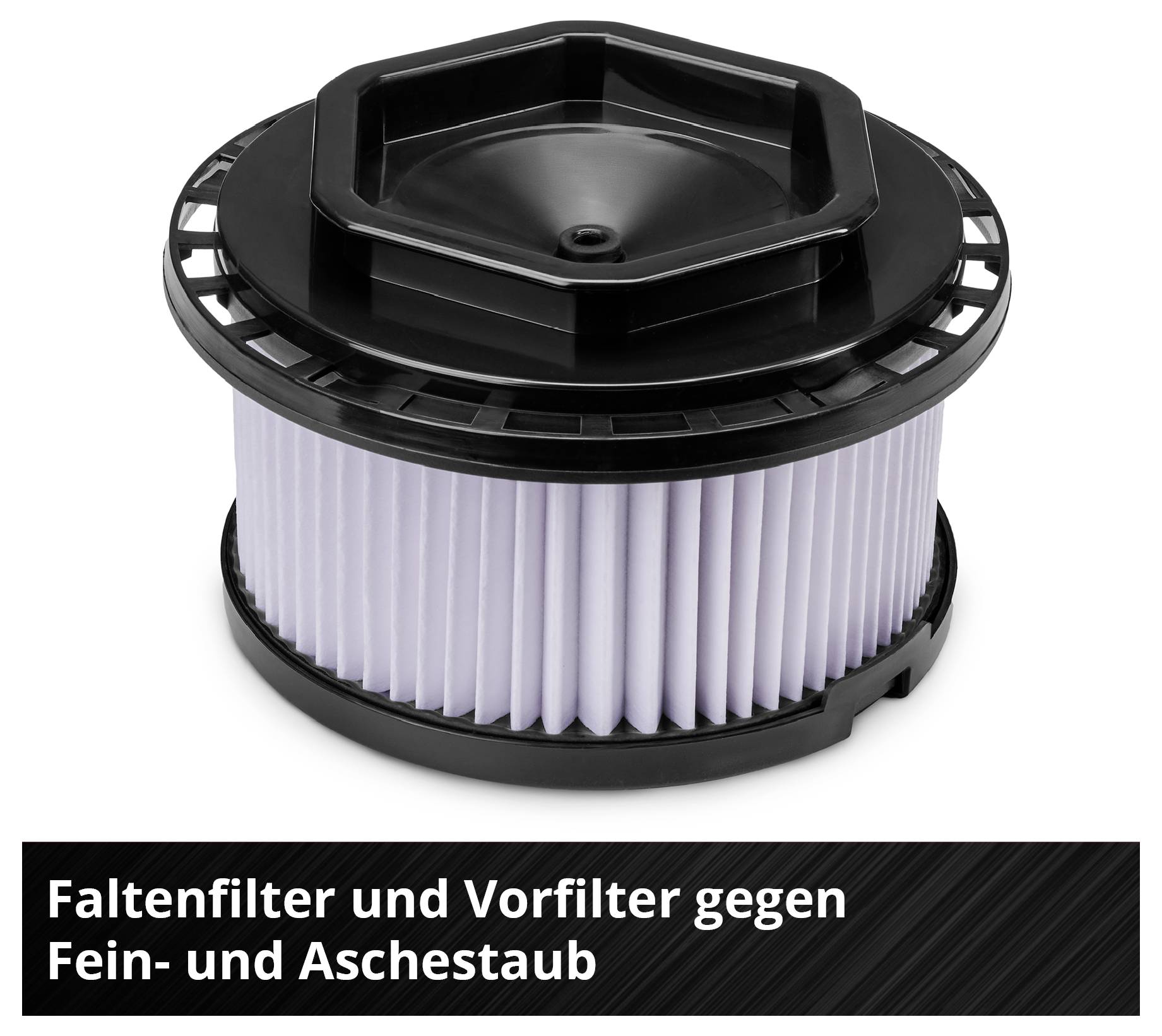 Faltenfilter und Vorfilter zur Reduzierung von Fein- und Aschestaub.