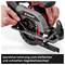 Einhell Professional Handkreissäge mit rot-schwarzem Design. Details zeigen die Spindelarretierung für schnellen Sägeblattwechsel.