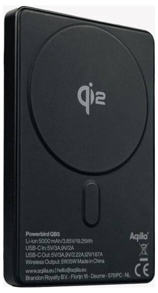 Aqiila Ladegerät Wireless Powerbank 5.000 mAh Magsafe, Qi Wireless Charging, USB PD, Fast Charge, Smart IC, Pass-Through...