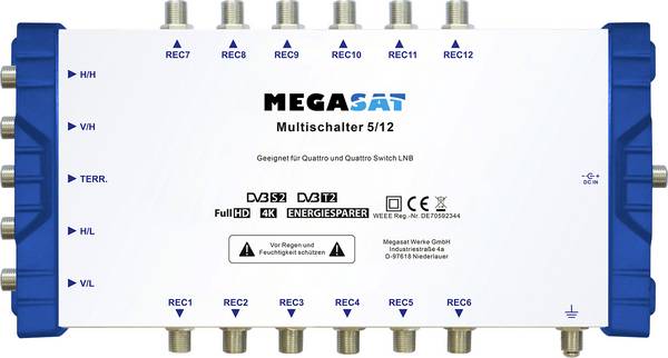 MegaSat 0600205 SAT Multischalter Eingänge (Multischalter): 5 (4 SAT/1 terrestrisch) Teilnehmer-Anzahl: 12