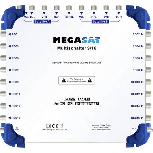 MegaSat 0600153 SAT Multischalter Eingänge (Multischalter): 9 (8 SAT/1 terrestrisch) Teilnehmer-Anzahl: 16