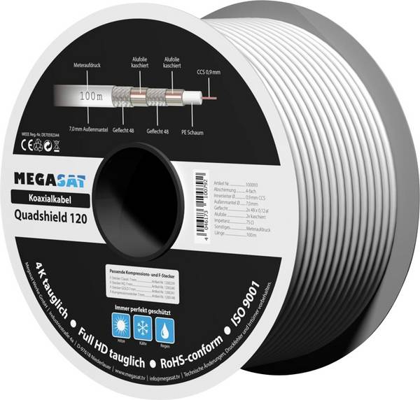 MegaSat 100093 Koaxialkabel Außen-Durchmesser: 7.0 mm Weiß 100 m