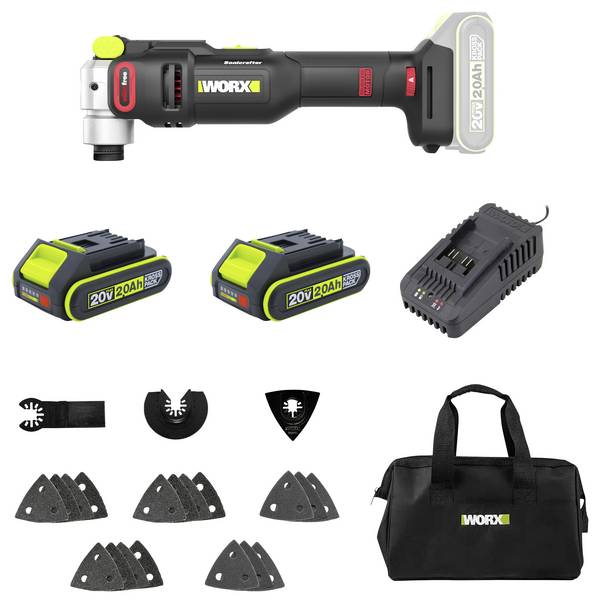Worx Professional WU698  Akku-Multifunktionswerkzeug  bürstenlos, inkl. 2. Akku, inkl. Ladegerät, mit Zubehör, inkl. Tasche   20 V 2 Ah Anzahl mitgelieferte Akkus 2