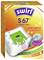 'Swirl S 67' Staubsaugerbeutel Verpackung. Highlights 55% Recycling, 100% Leistung, Geruchshemmende Eigenschaft, kompatibel mit Siemens, Bosch. Enthält 4 Beutel und 1 Filter.