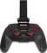 Schwarzer und roter Gaming-Controller mit Tasten, Joysticks und einem Smartphone-Halterungsaufsatz, geeignet für mobiles Gaming.
