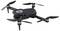 Ein schwarzer Quadcopter-Drohne mit vier Propellern ist zu sehen, der ein kompaktes Design für Luftfotografie oder Videografie aufweist.