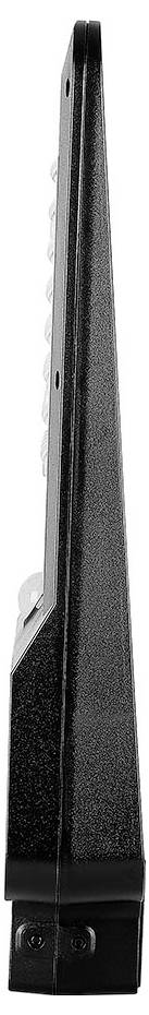 „Ein schwarzes, strukturiertes, abgewinkeltes elektronisches Gerät mit einer sichtbaren Reihe von Knöpfen und Schrauben an seiner Seite."