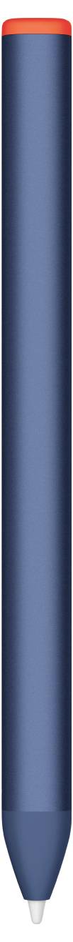 Ein Stylus-Stift mit blauem Gehäuse, roter Spitze und weißer Schreibspitze, entwickelt für Touchscreen-Geräte.