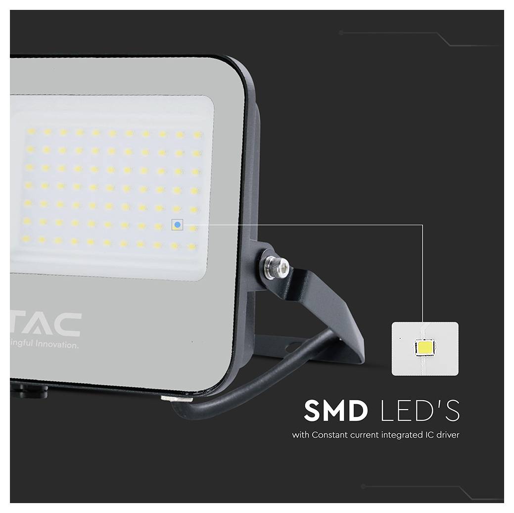 Eine Nahaufnahme einer LED-Leuchte mit der Beschreibung „SMD-LEDs mit integriertem IC-Treiber für konstanten Strom".