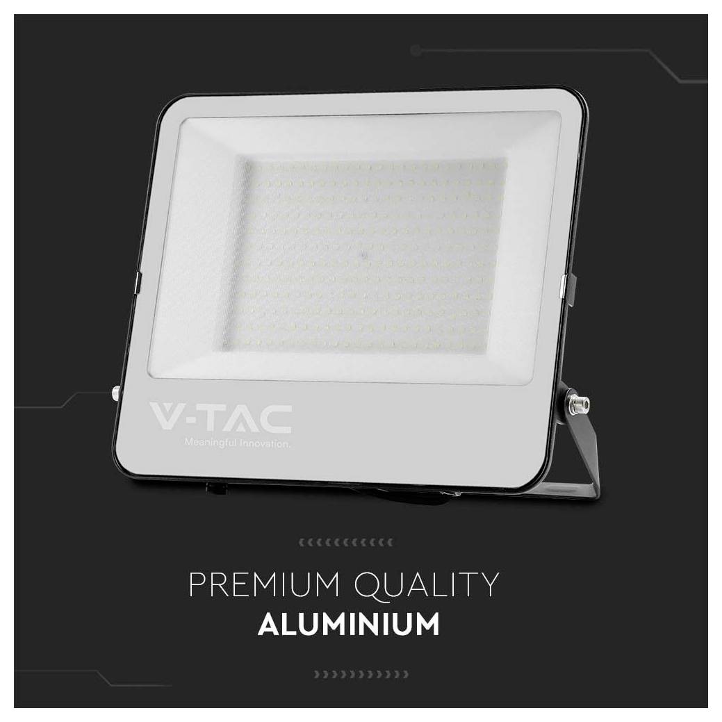 Aluminium-Flutlicht von V-TAC mit elegantem, rechteckigem Design, vermarktet mit dem Slogan „Premium-Qualität Aluminium".