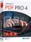Verpackung von 'Ashampoo PDF Pro 4' mit Bild von Händen, die auf einer Tastatur tippen, und Icons, die Dokument- und Sicherheitsfunktionen repräsentieren.