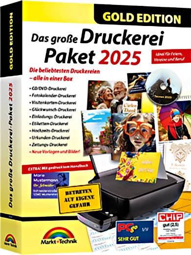 Markt & Technik Das große Druckerei Paket 2025 Gold Vollversion, 1 Lizenz Windows Vorlagenpaket