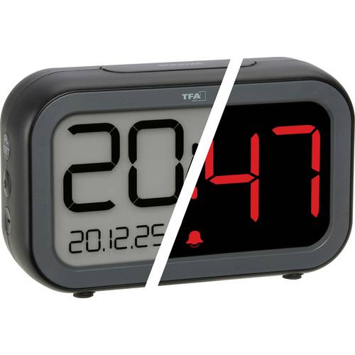 TFA Dostmann 60.2048.01 Quarz Wecker Schwarz, Anthracite Black Alarmzeiten 1 negatives Display