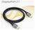 "DisplayPort 2.1"-Kabel in elegantem, gewickeltem Design vor einem Hintergrund aus geschwungenen orange-gelben Linien.