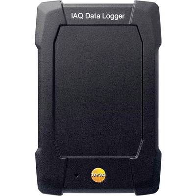 IAQ-Datenlogger-Gerät mit Markenlogo 'testo' am unteren Rand, verwendet zur Überwachung der Raumluftqualität. Schwarz, rechteckig, robustes Design.