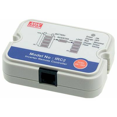 Ein kleiner rechteckiger Wechselrichter-Fernbedienungscontroller mit der Bezeichnung "Modell-Nr.: IRC2" mit einer Ein-/Aus-Taste sowie Batterie- und Lastanzeigen.