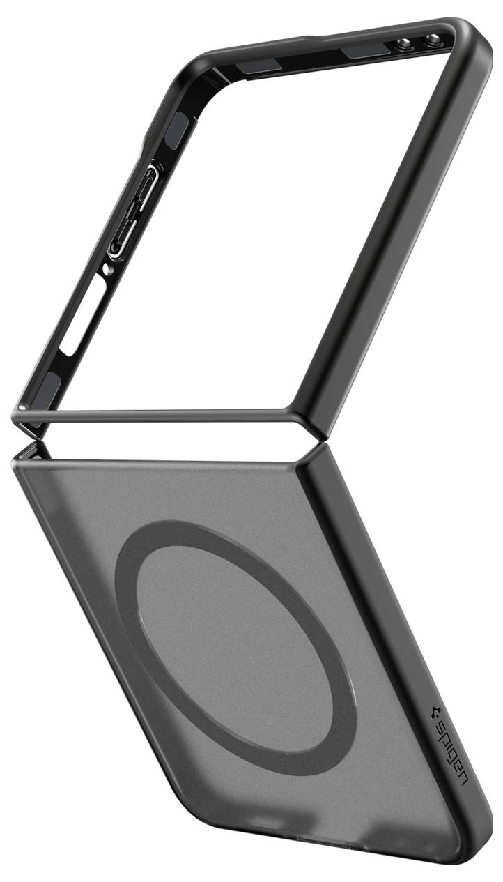 Ein schlankes, zweischichtiges Handyhülle mit sichtbarem MagSafe-Ring und strukturierter Griffoberfläche, entwickelt für verbesserten Schutz und Kompatibilität mit drahtlosem Laden.