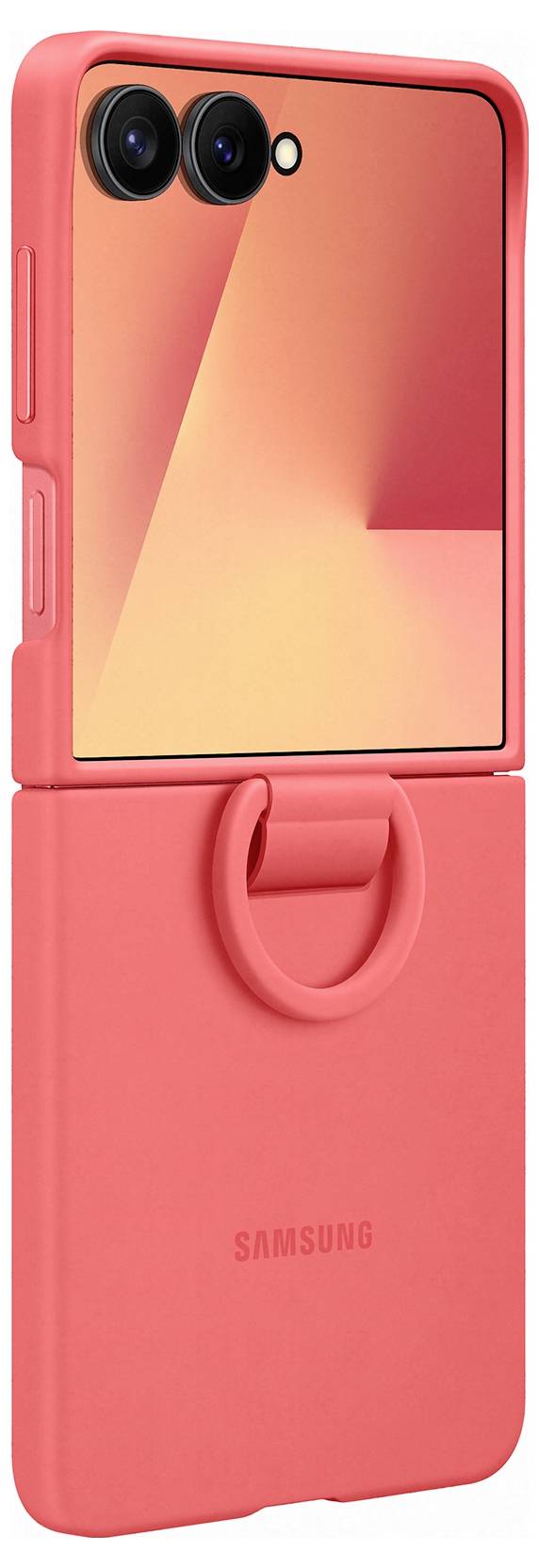 Rote Samsung Handyhülle mit Ausschnitt für Dual-Kamera und klappbarem Ständer, entwickelt zum Schutz des Smartphones und zur Verbesserung der Funktionalität.