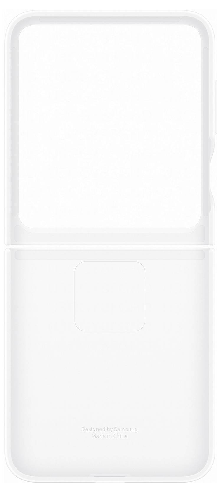 Ein minimalistisches, weißes Smartphone-Etui, das für ein faltbares Smartphone konzipiert wurde und ein modernes und elegantes Design präsentiert.