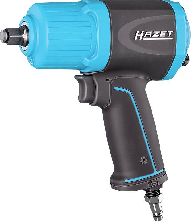 Ein blauer und grauer pneumatischer Schlagschrauber der Marke 'Hazet' an der Seite, konzipiert für den robusten Einsatz in der Automobilindustrie.
