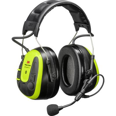 Schwarze und gelbe Noise-Cancelling-Kopfhörer mit angebrachtem Mikrofon, entwickelt für Kommunikation und Gehörschutz.
