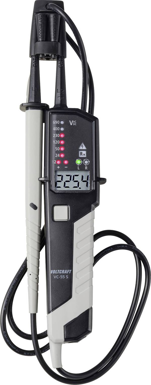 VOLTCRAFT VC-55 S Zweipoliger Spannungsprüfer  CAT III 1000 V, CAT IV 600 V Silent (ohne Sound) LCD, LED