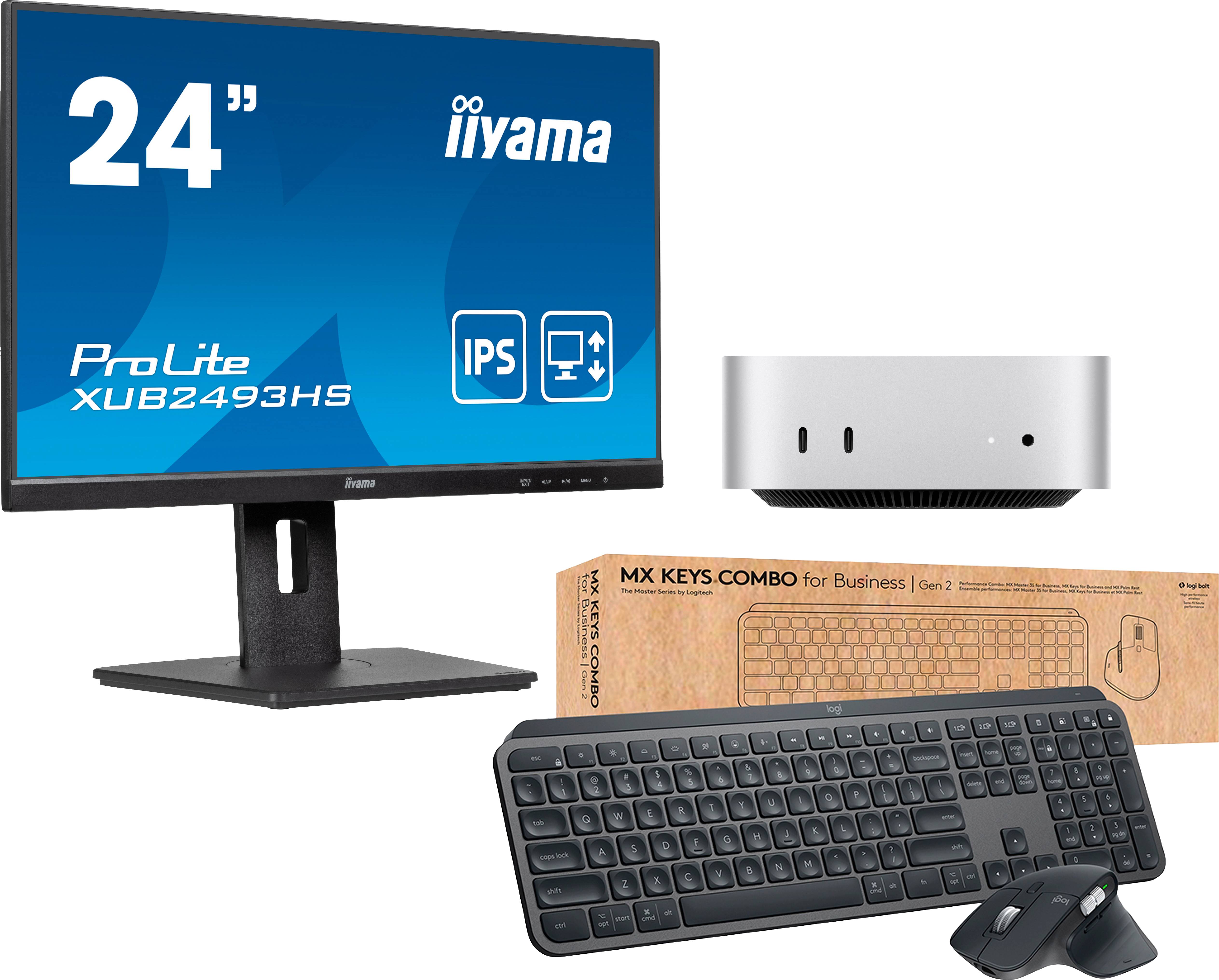 Apple Business-Bundle: Apple Mac Mini, Iiyama ProLite XUB2493HS-B6 23.8" Monitor, Logitech MX Keys Combo, HDMI-Kabel