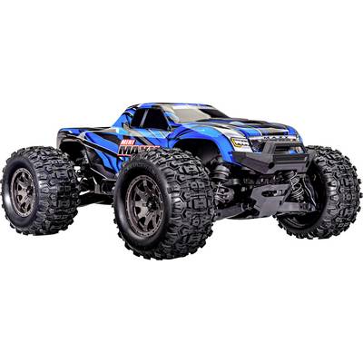 Ein blau-schwarzer ferngesteuerter Monstertruck mit großen, robusten Reifen und einem schlanken, aggressiven Design.