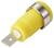 Eine gelbe Bananenstecker-Buchse mit Metallflansch, verwendet für sichere elektronische Verbindungen, freigestellt auf weißem Hintergrund.