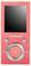 Ein roter tragbarer Musikplayer mit Display und Bedienungstasten, einschließlich Wiedergabe-, Pause- und Navigationsfunktionen.