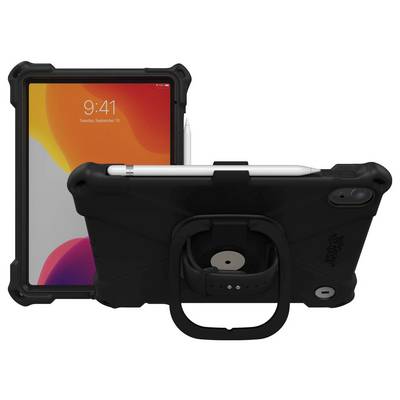 Tablet-Hülle mit Doppelansicht und robustem Design; enthält einen Ständer und einen Griffelhalter, von vorne und hinten gezeigt, die den Geräteschutz demonstrieren.
