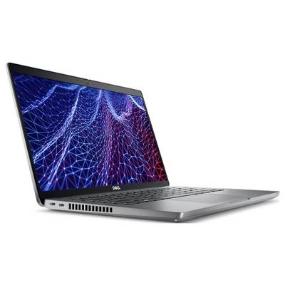 Ein silberner Laptop mit einem Bildschirm, der ein digitales Netzwerk aus roten und blauen Linien auf einem dunklen Hintergrund zeigt, leicht geöffnet in einem schrägen Winkel.