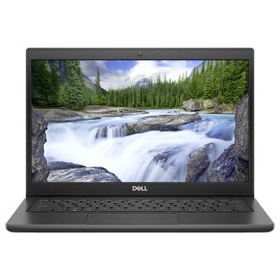 Ein Laptop, der eine Naturszene auf dem Bildschirm zeigt, mit einem Fluss, der durch einen Wald mit Bergen im Hintergrund fließt.