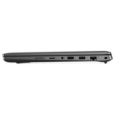 Ein Laptop von der Seite, der Anschlüsse zeigt, darunter einen USB-C-Anschluss, zwei USB-Anschlüsse, einen HDMI-Anschluss und einen Ethernet-Anschluss.