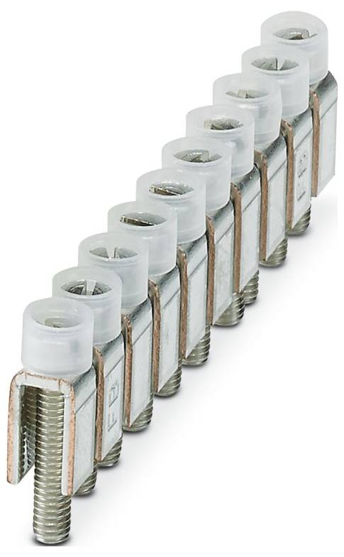 Eine Reihe von Metallschraubverbindern, die in einer Reihe angeordnet sind, jeweils mit einer Kunststoffkappe, die für elektrische Verdrahtung und Verbindungen verwendet werden.