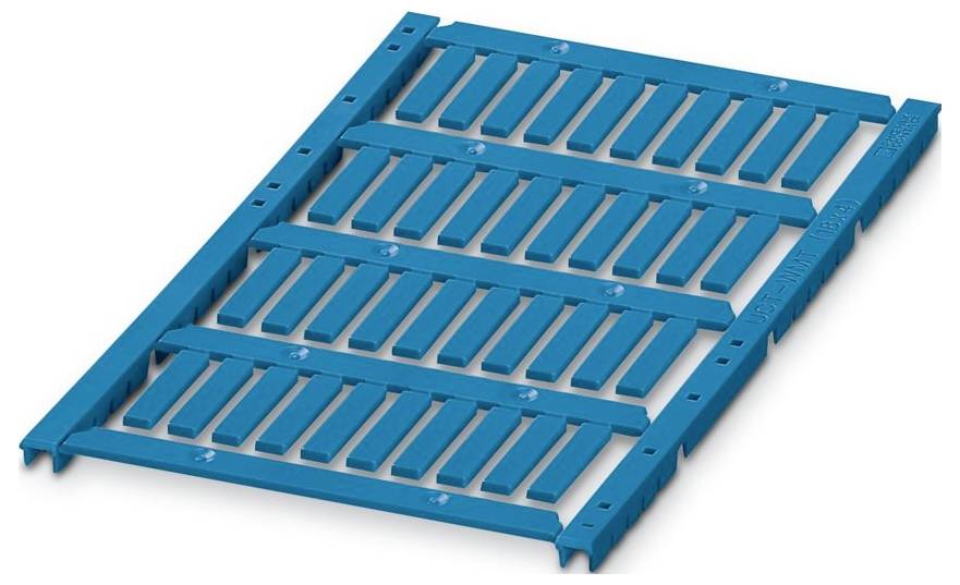 Eine blaue Kunststoff-Kabelkanalabdeckung mit mehreren rechteckigen Lamellen, die zum Schutz und zur Organisierung von Kabeln entwickelt wurde.