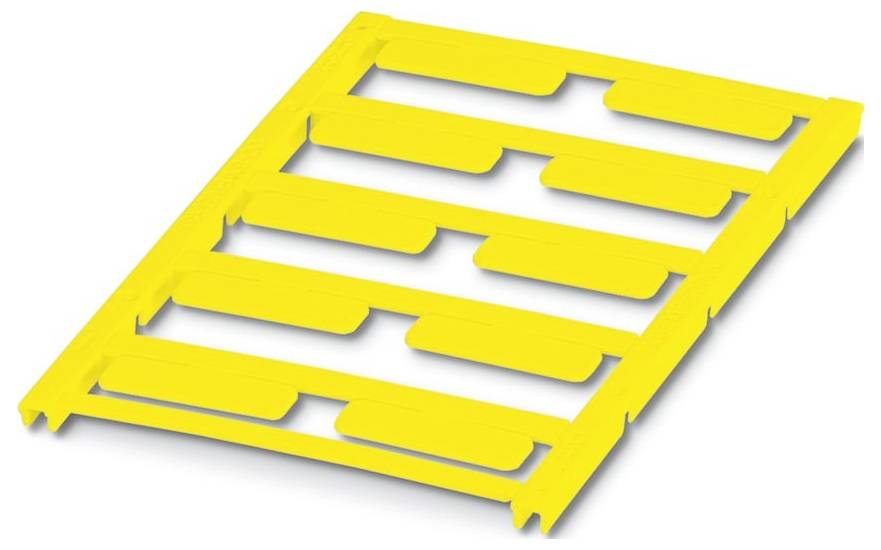 Ein gelbes Kunststoffpanel mit mehreren parallelen Schlitzen, das zum Organisieren oder Stützen von Kabeln oder ähnlichen Gegenständen entwickelt wurde.