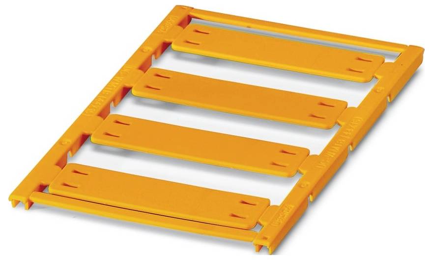 Ein flaches, orangefarbenes, rechteckiges Objekt mit vier horizontalen Latten, möglicherweise eine Rampe oder eine Griffmatte.