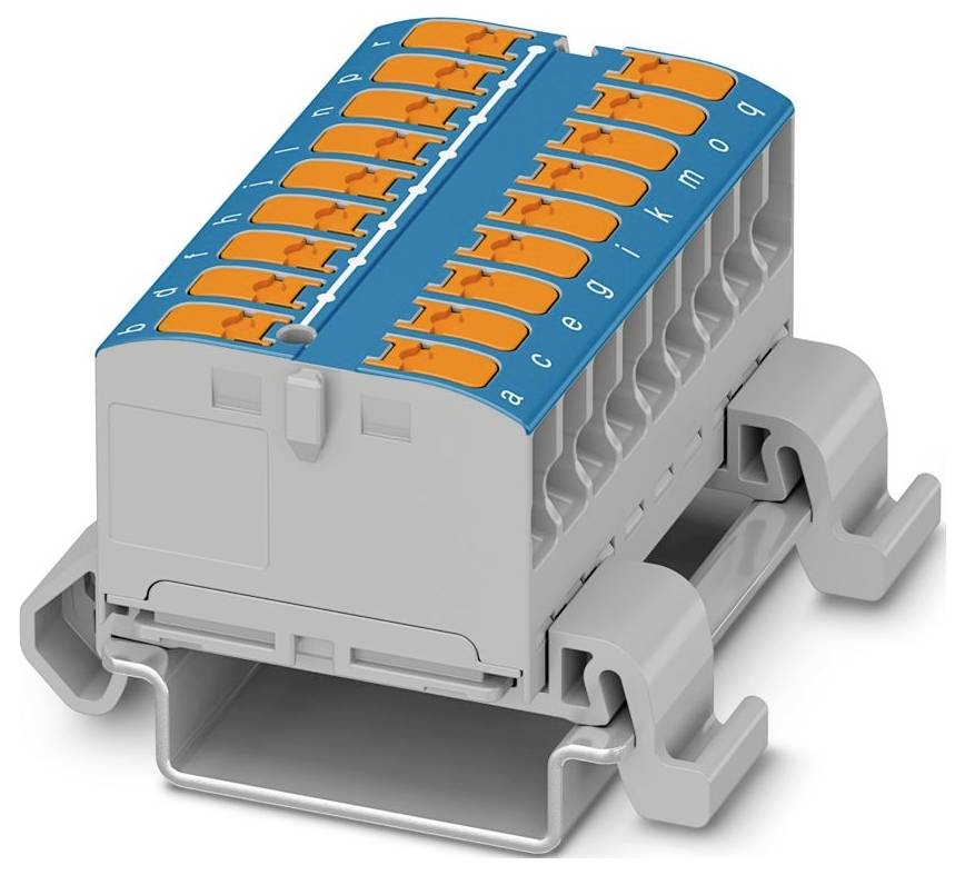 Ein orangefarbenes RFID-Etikett mit der Bezeichnung „Phoenix Contact" und der Produktnummer „1041482 YE", mit einem weißen Streifen und einem Loch am unteren Ende.