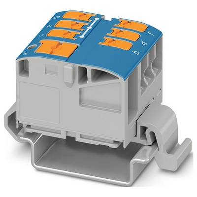 Ein violetter Klemmblock mit mehreren orangefarbenen Anschlüssen, der für Verdrahtungsanwendungen verwendet wird.